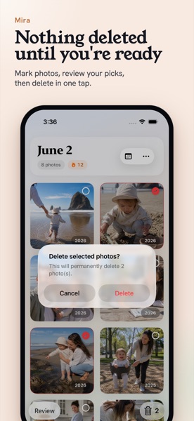 Mira confirmation before deleting selected photos